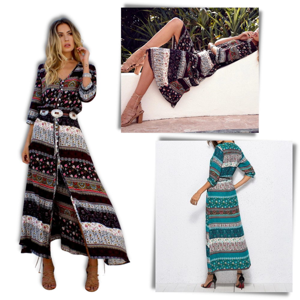 Robe longue à col en V de style bohème
- Ozerty
