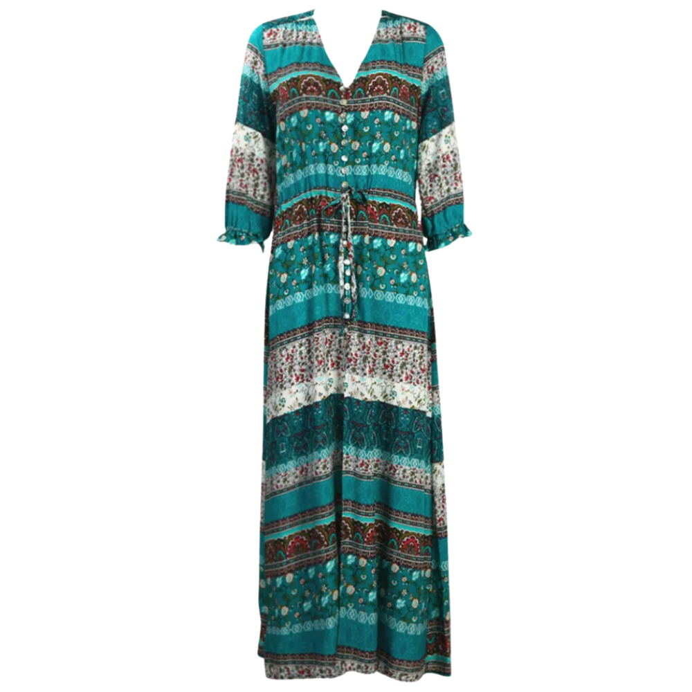 Robe longue à col en V de style bohème
-Vert/XXL - Ozerty