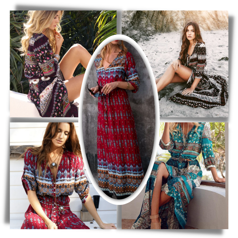 Robe longue à col en V de style bohème
- Ozerty