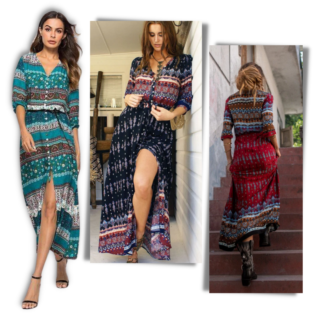 Robe longue à col en V de style bohème
- Ozerty
