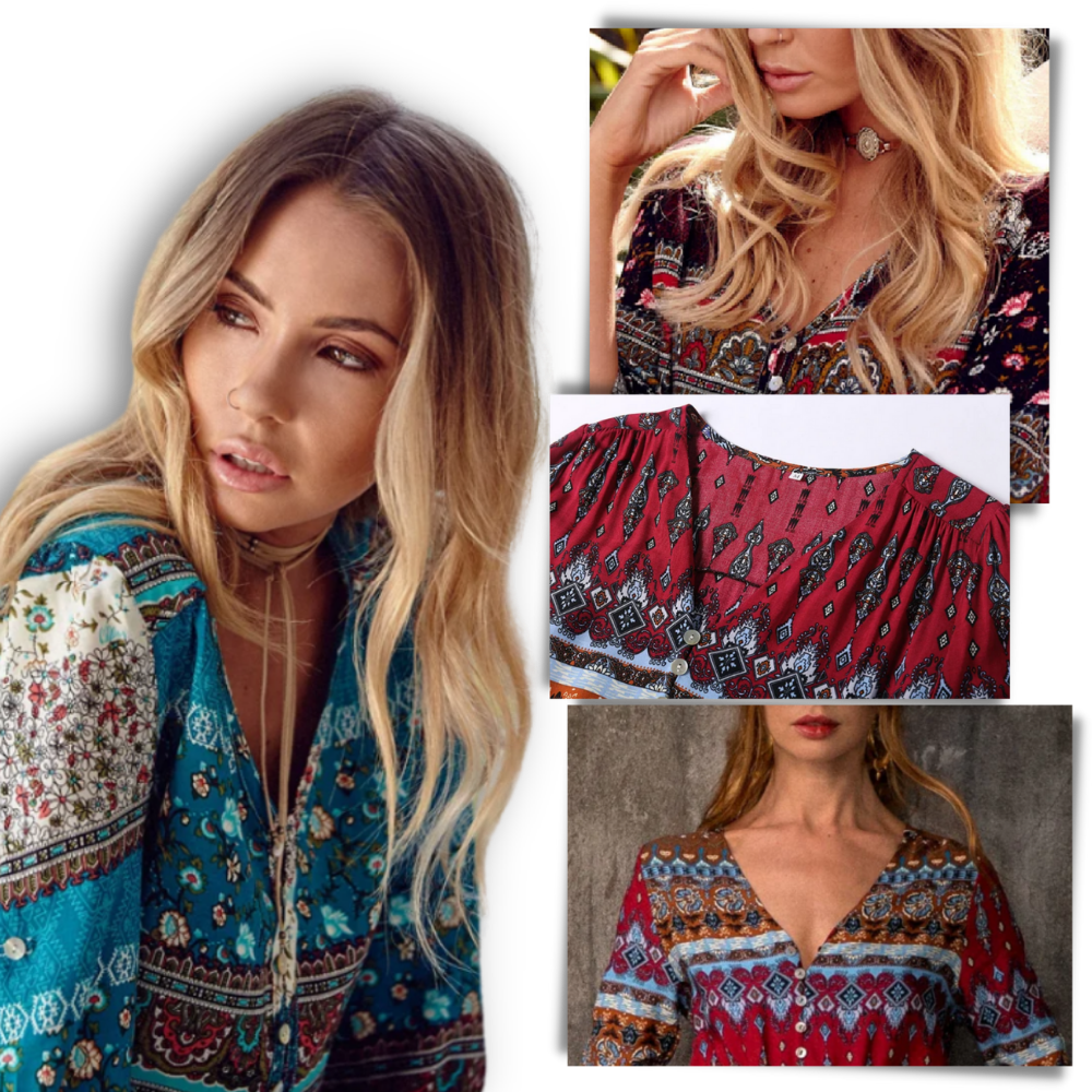 Robe longue à col en V de style bohème
- Ozerty