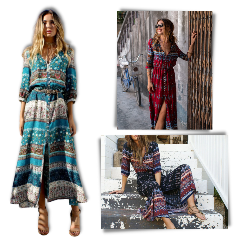 Robe longue à col en V de style bohème
- Ozerty