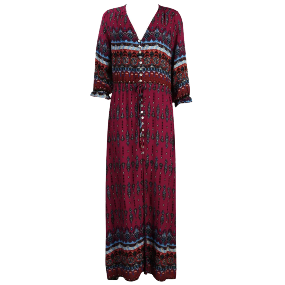 Robe longue à col en V de style bohème
-Rouge/XL - Ozerty