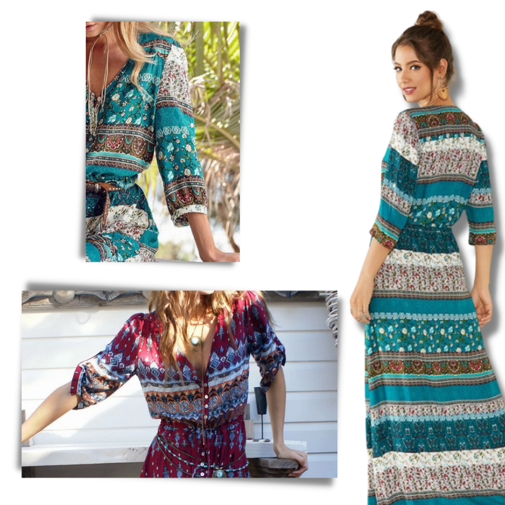 Robe longue à col en V de style bohème
- Ozerty