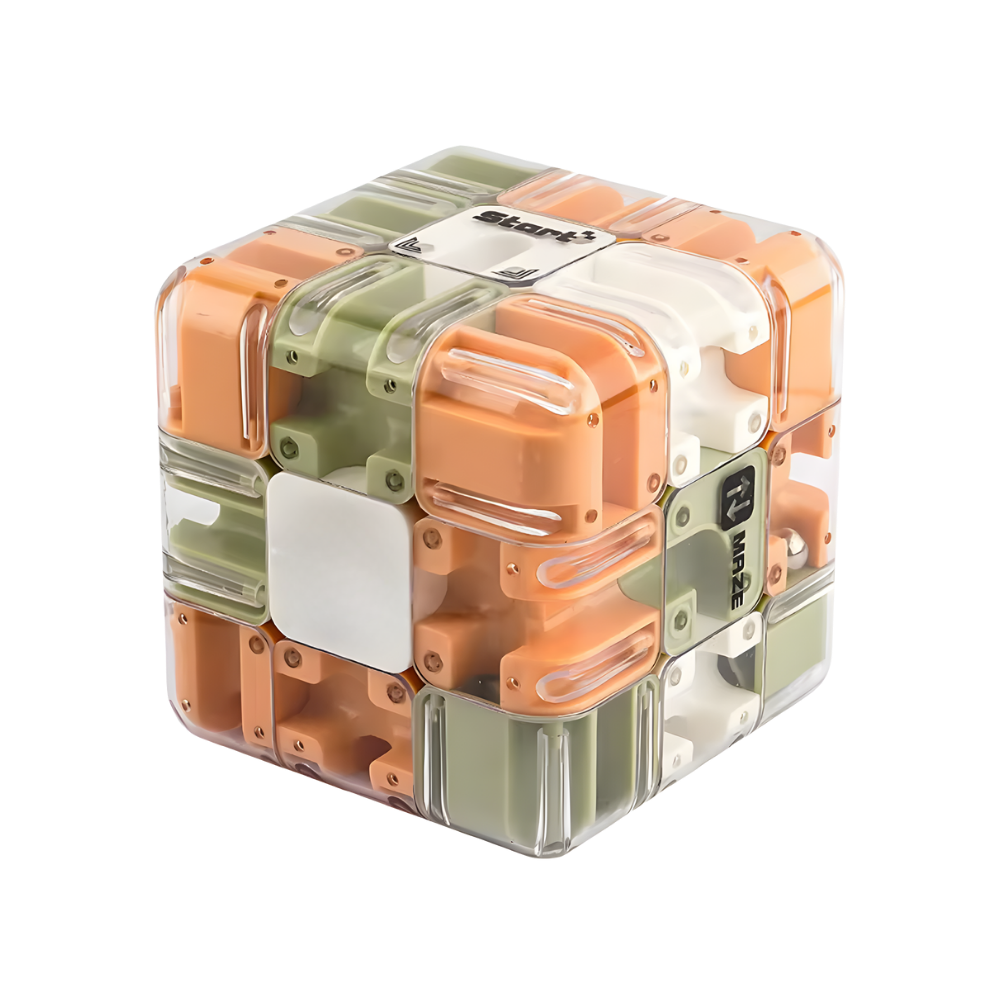 Cube labyrinthe Brain Builder puzzle 3D à bille -Vert et orange - Ozerty