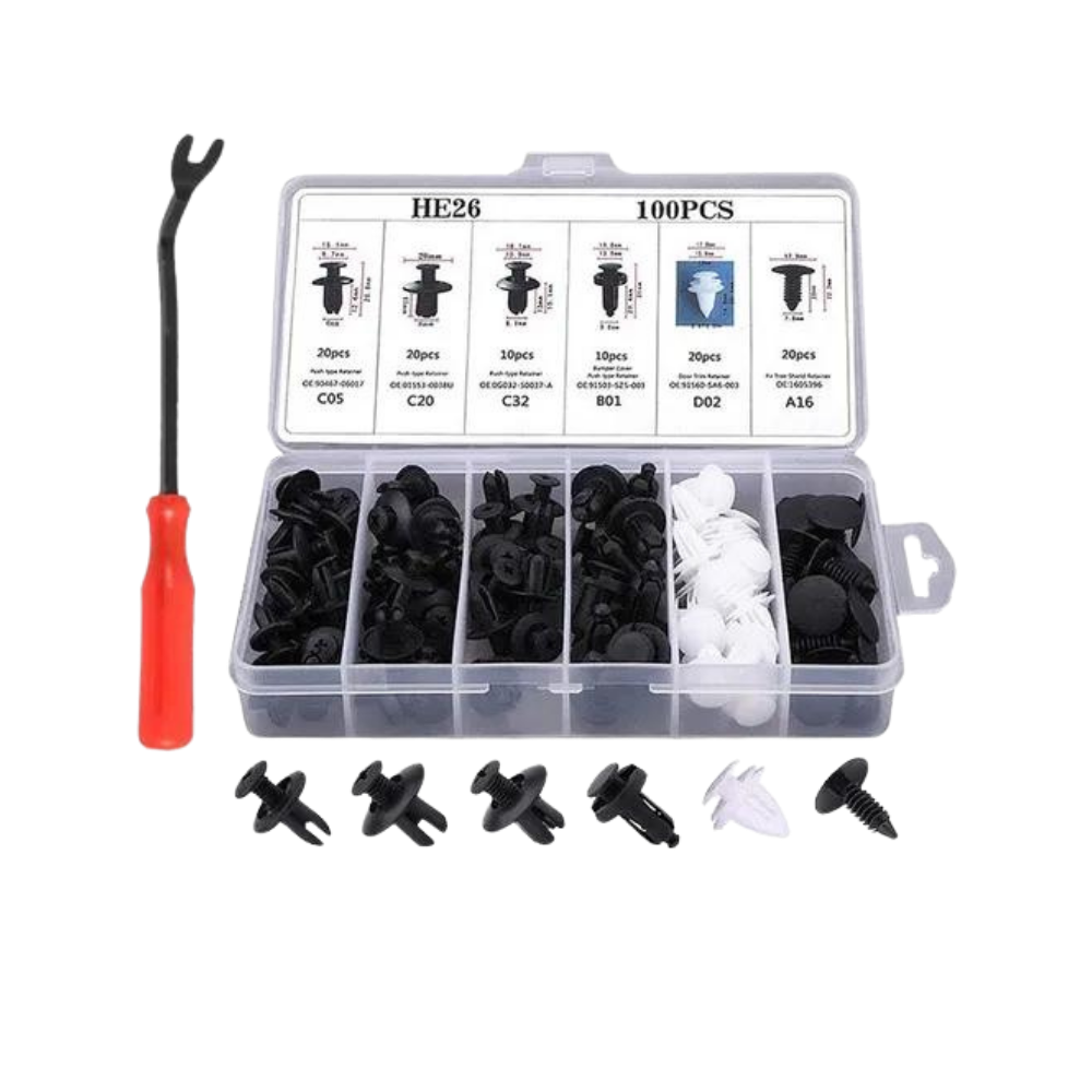 Kit de clips pour panneau de porte de voiture
-Jeu de 100 pièces avec outil - Ozerty