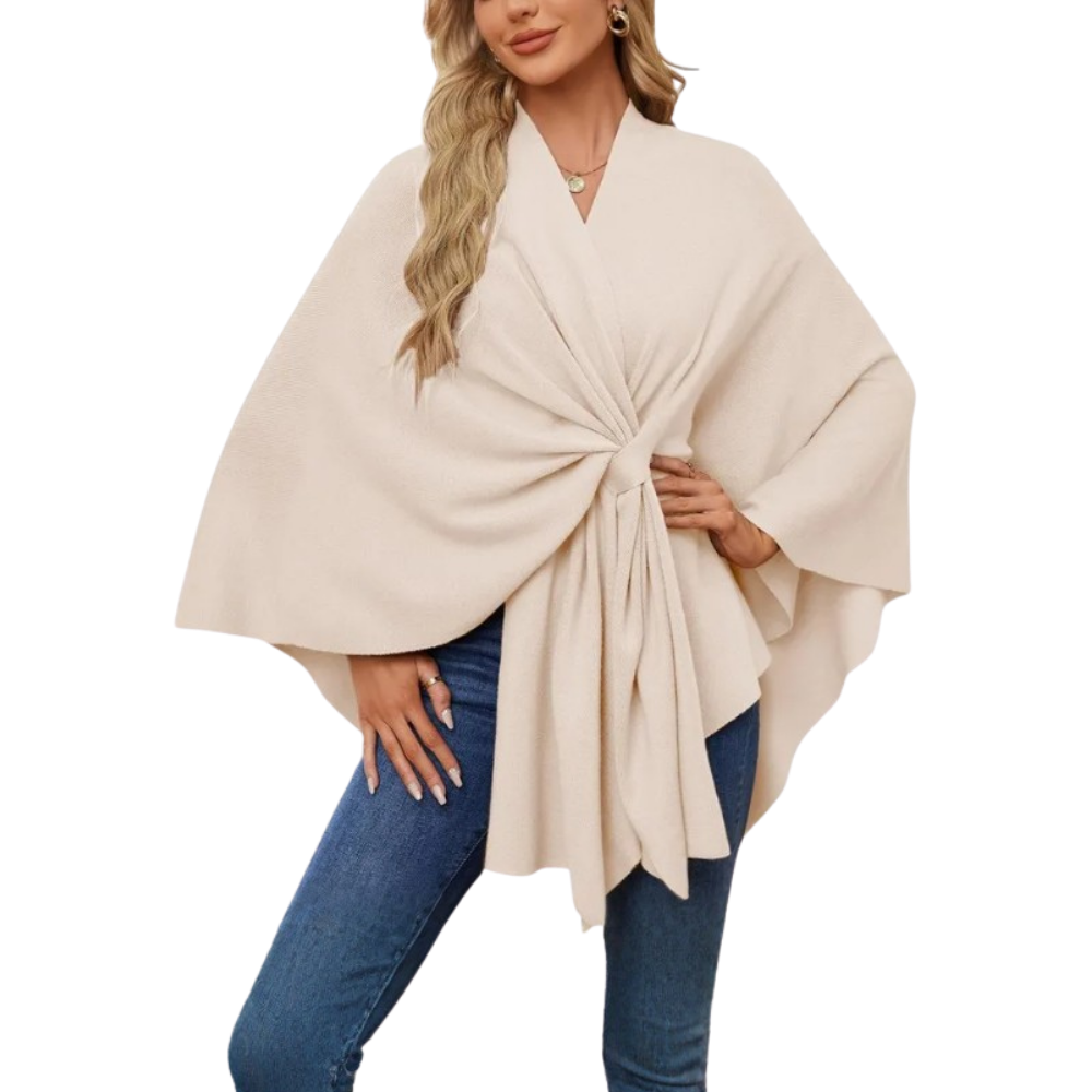 Veste poncho tricoté chic pour femme -Beige - Ozerty