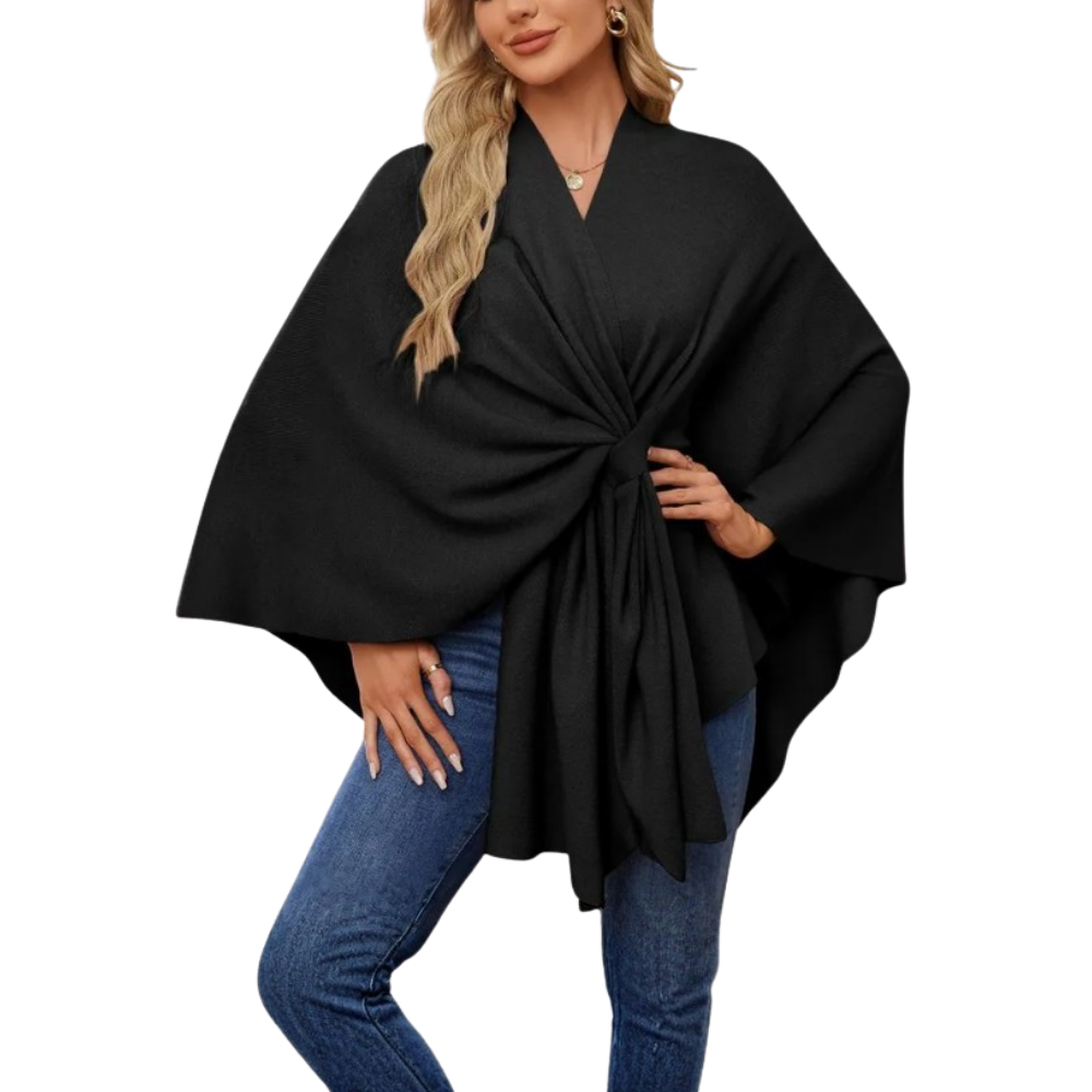 Veste poncho tricoté chic pour femme -Noir - Ozerty
