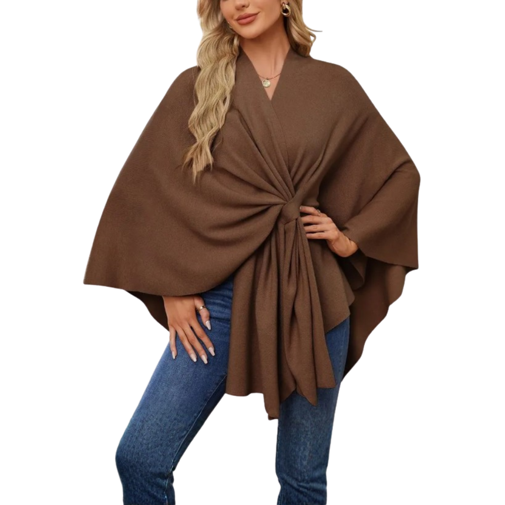 Veste poncho tricoté chic pour femme -Café - Ozerty