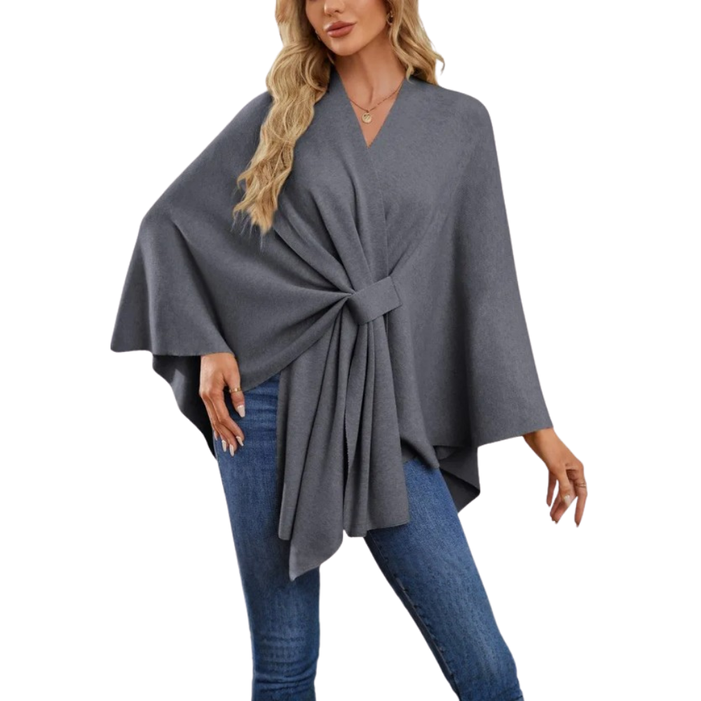 Veste poncho tricoté chic pour femme -Gris foncé - Ozerty