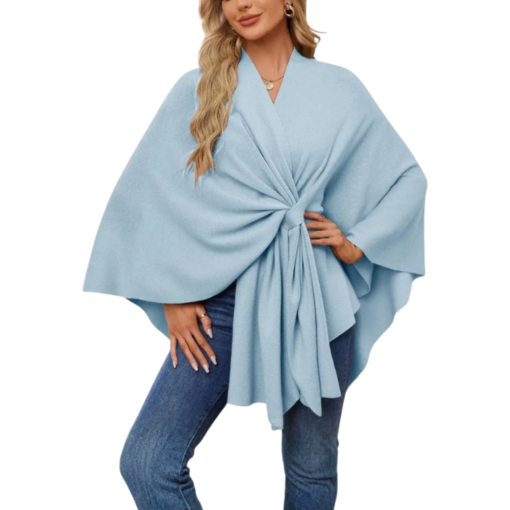 Veste poncho tricoté chic pour femme -Bleu clair - Ozerty