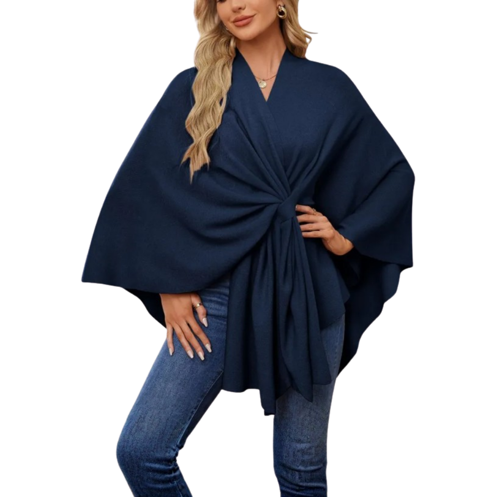 Veste poncho tricoté chic pour femme -Bleu marine - Ozerty