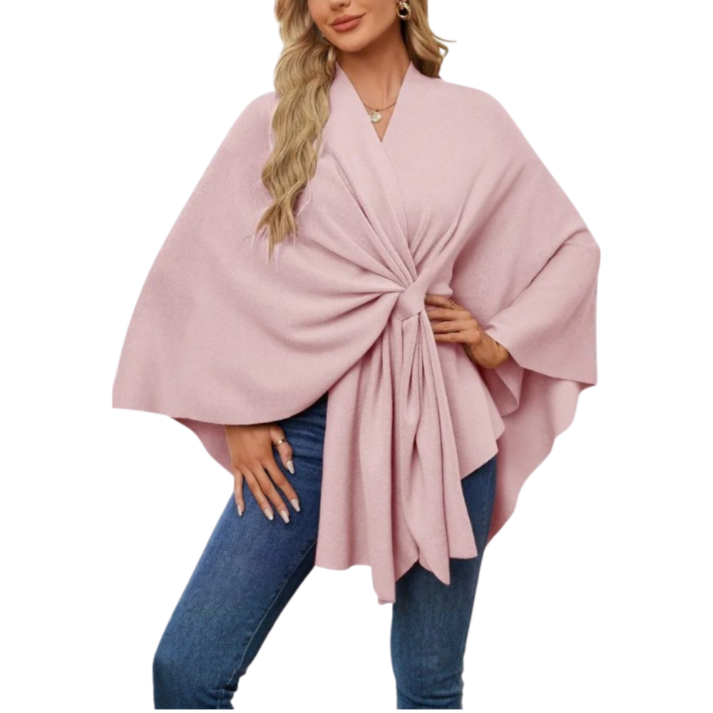Veste poncho tricoté chic pour femme -Rose - Ozerty