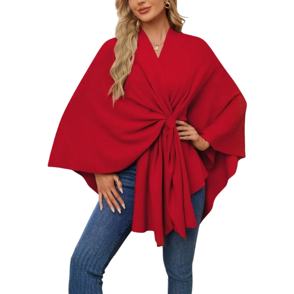 Veste poncho tricoté chic pour femme -Rouge - Ozerty
