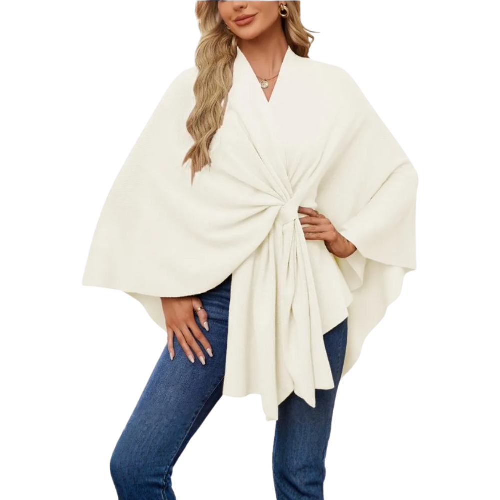 Veste poncho tricoté chic pour femme -Blanc - Ozerty