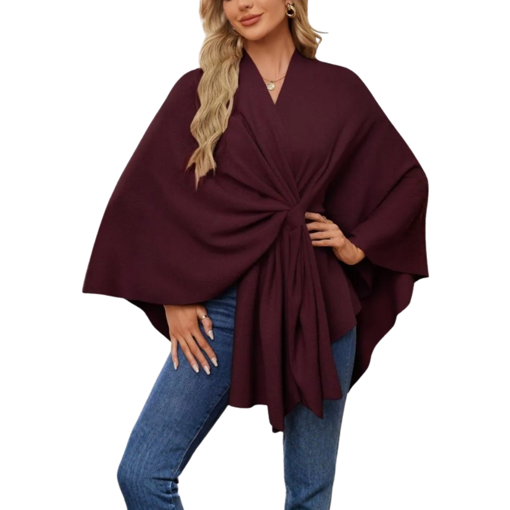 Veste poncho tricoté chic pour femme -Bordeaux - Ozerty