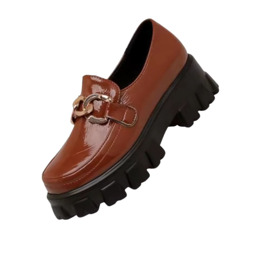 Mocassins en cuir élégants à semelles épaisses -Marron - Ozerty