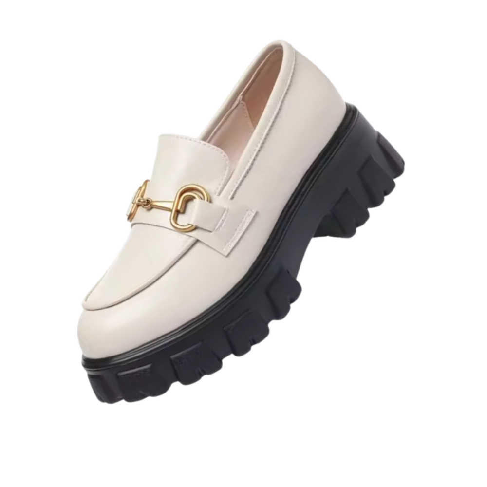 Mocassins en cuir élégants à semelles épaisses -Ivoire - Ozerty