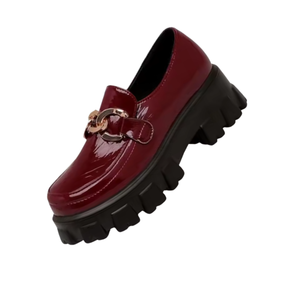 Mocassins en cuir élégants à semelles épaisses -Rouge bordeaux - Ozerty