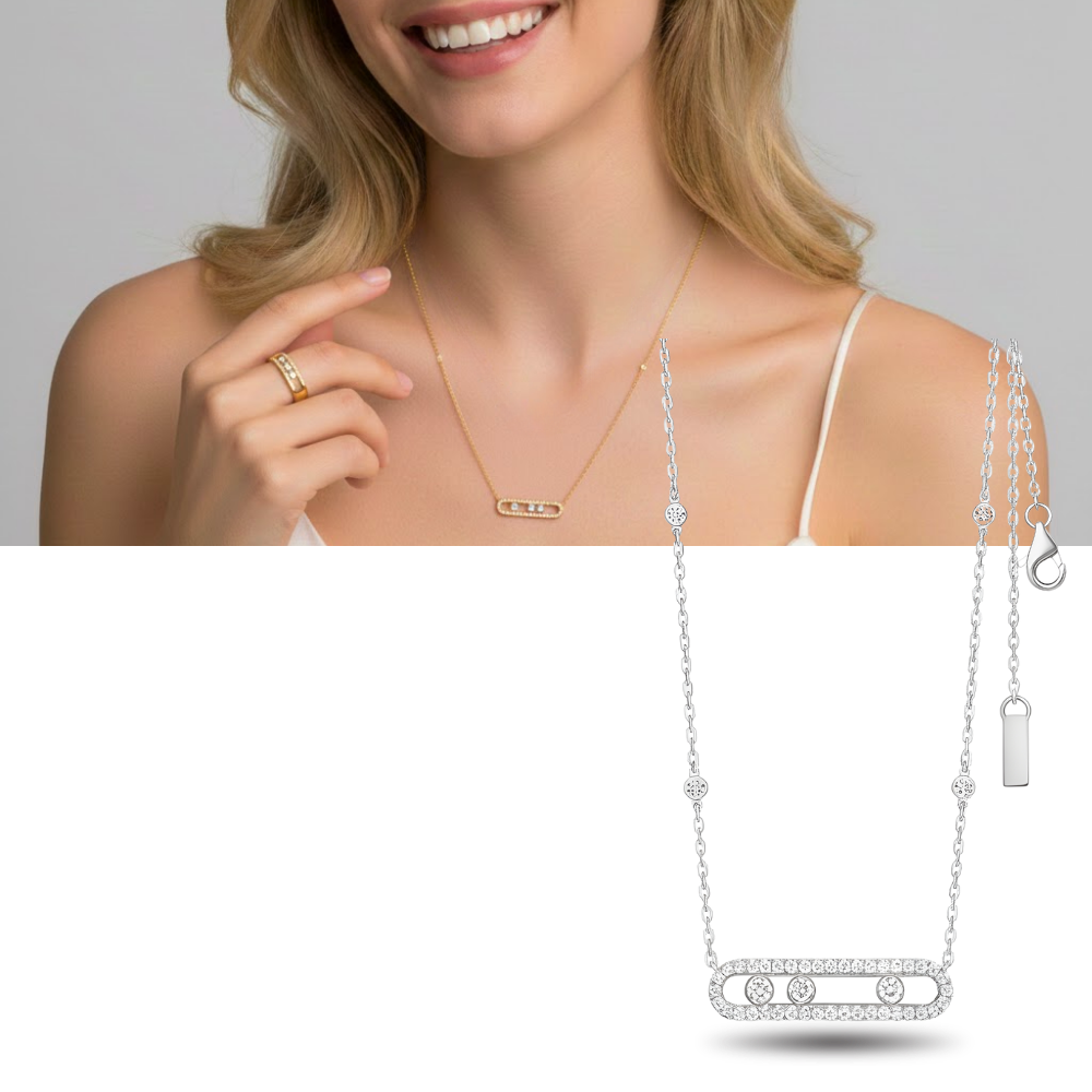 Collier intemporel à trois pierres mobiles - Ozerty