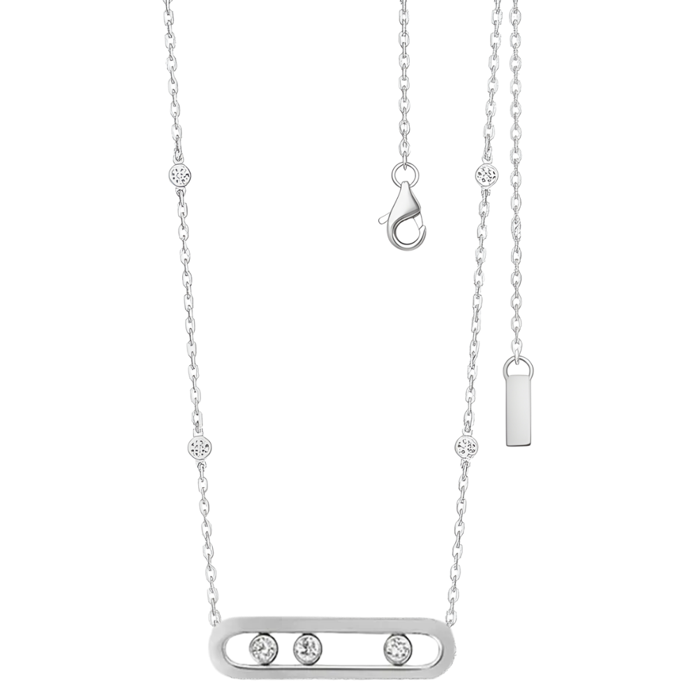 Collier intemporel à trois pierres mobiles -Ton or blanc - Ozerty