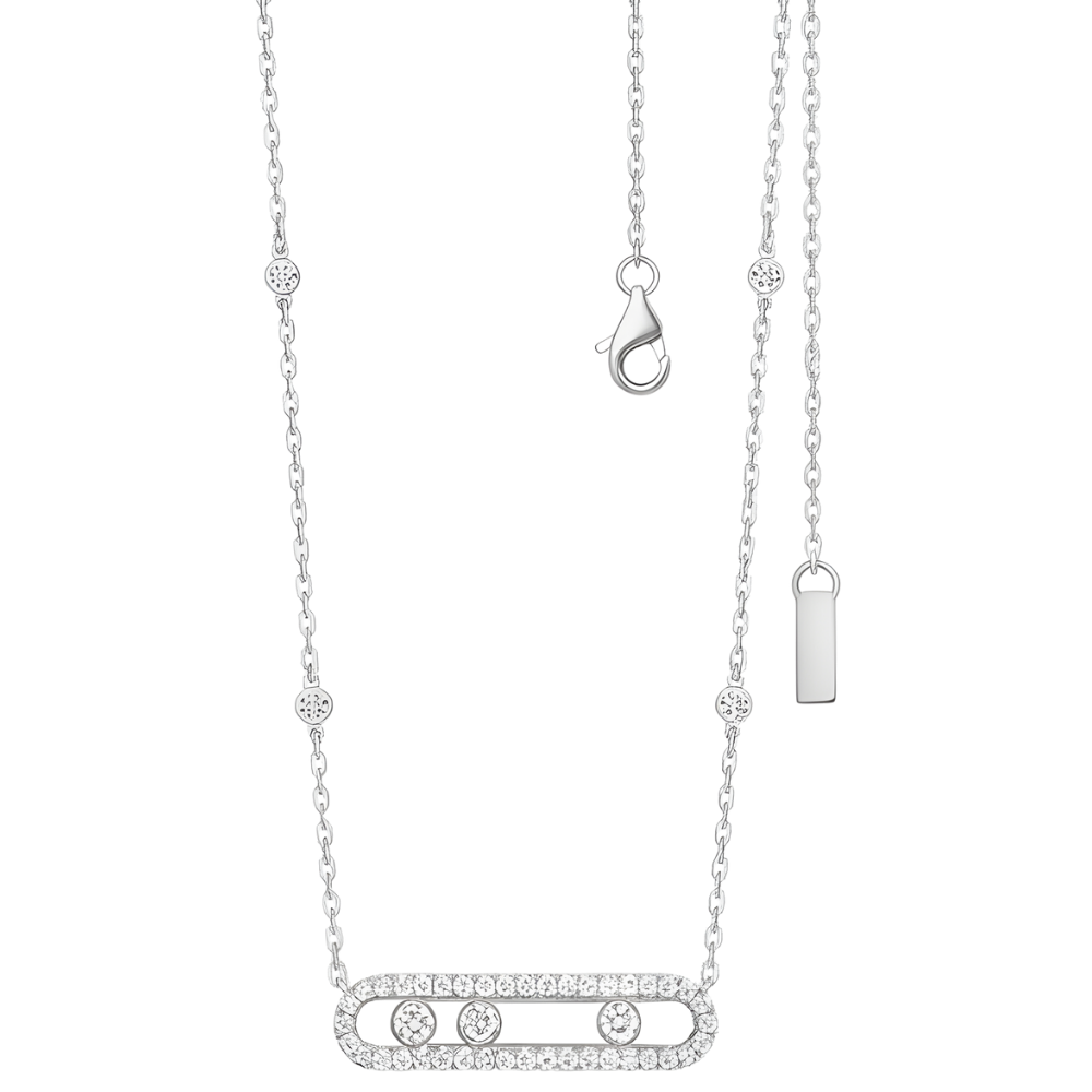 Collier intemporel à trois pierres mobiles -Ton or blanc - Ozerty