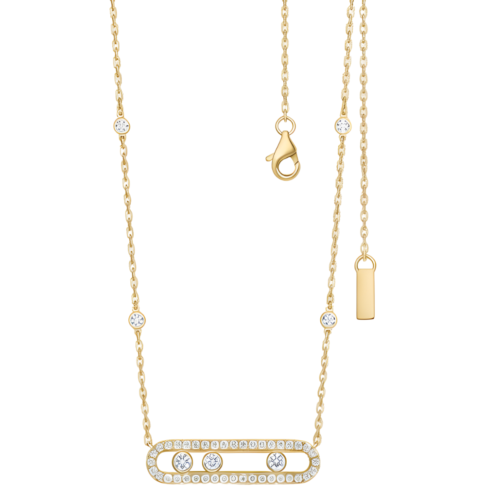 Collier intemporel à trois pierres mobiles -Ton or jaune - Ozerty