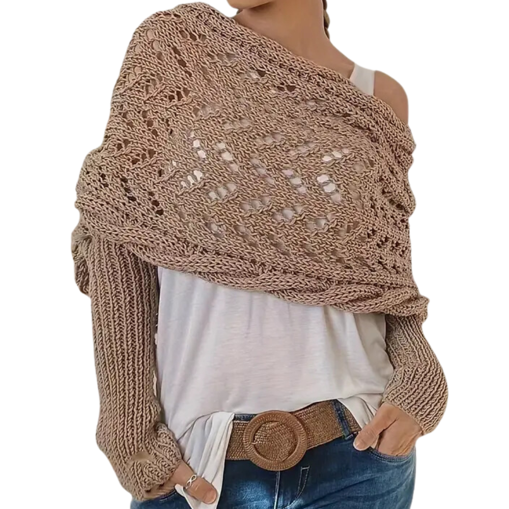 Chandail douillet en tricot avec épaules découvertes -Camel - Ozerty