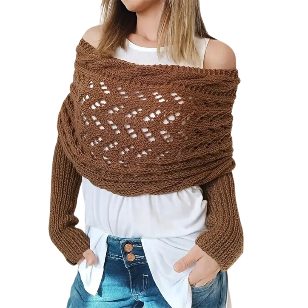 Chandail douillet en tricot avec épaules découvertes -Café foncé - Ozerty