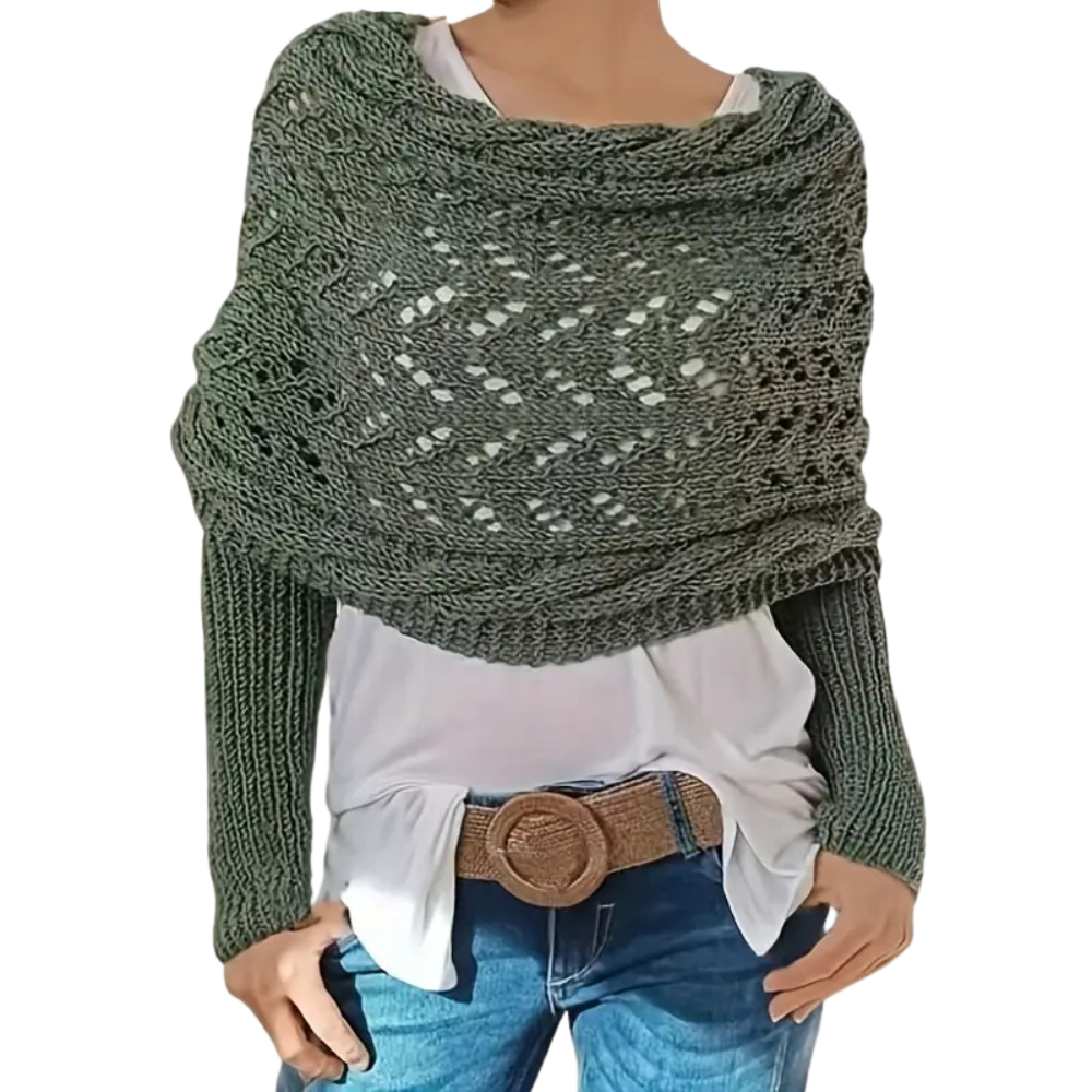 Chandail douillet en tricot avec épaules découvertes -Vert gris - Ozerty