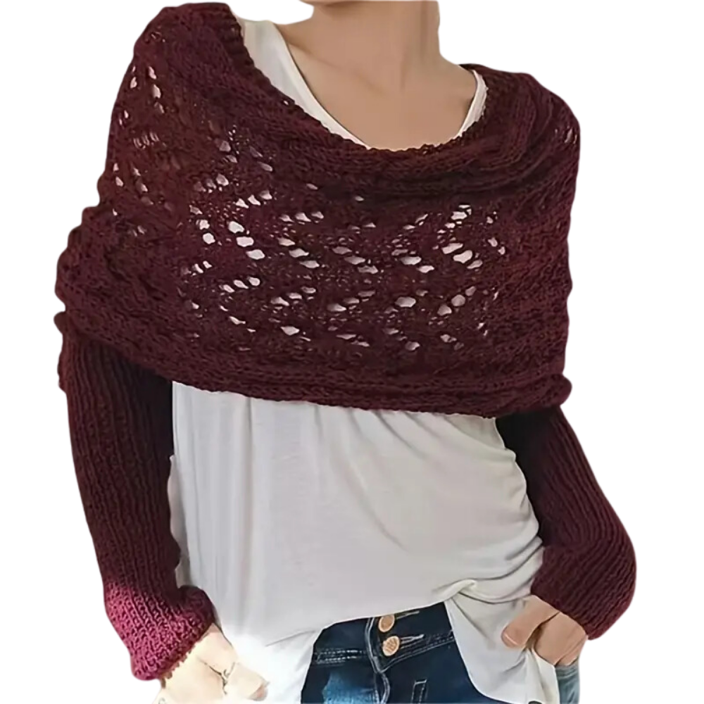 Chandail douillet en tricot avec épaules découvertes -Rouge jujube - Ozerty