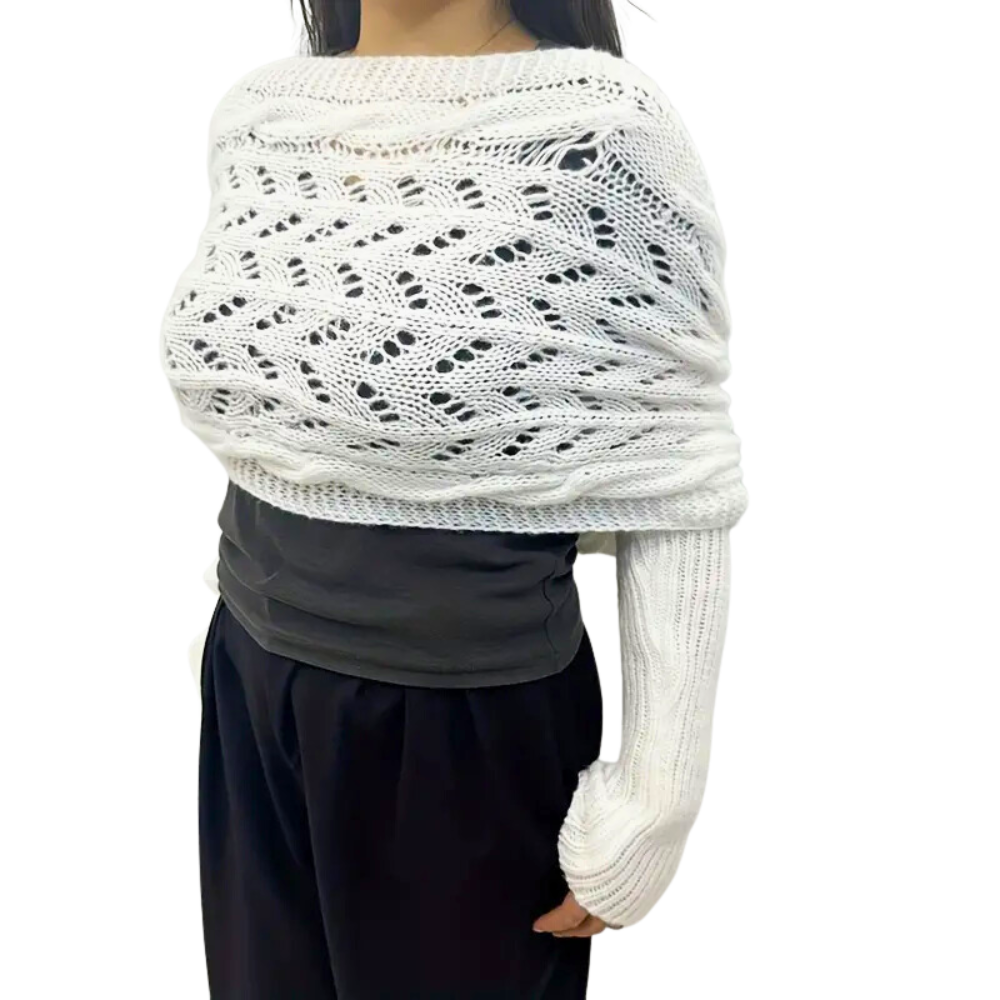 Chandail douillet en tricot avec épaules découvertes -Blanc - Ozerty