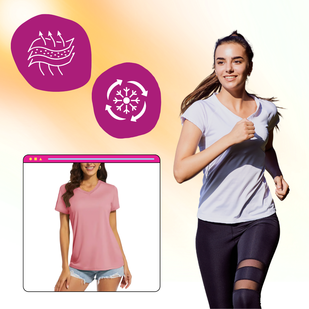 T-shirt rafraîchissant col en V pour femme
- Ozerty