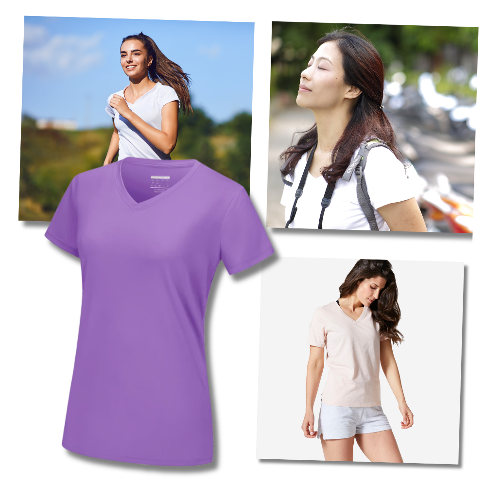 T-shirt rafraîchissant col en V pour femme
- Ozerty