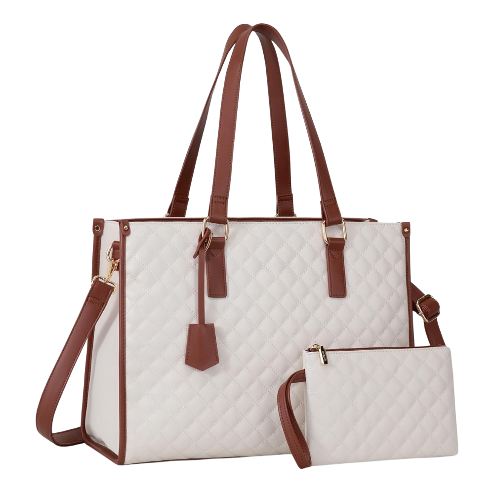 Sac fourre-tout isotherme -Blanc avec poignées marron - Ozerty