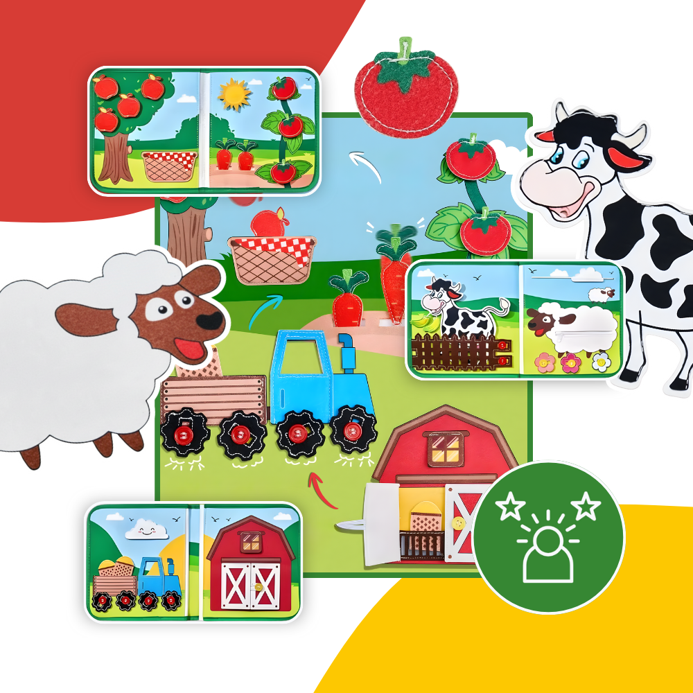 Livre interactif à velcro pour enfants sur le thème de la ferme - Ozerty