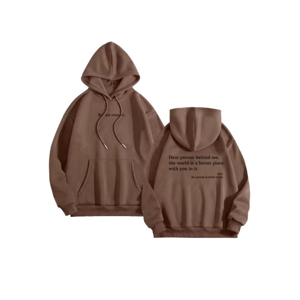 Sweat à capuche oversize pour femmes avec message motivant -Café - Ozerty