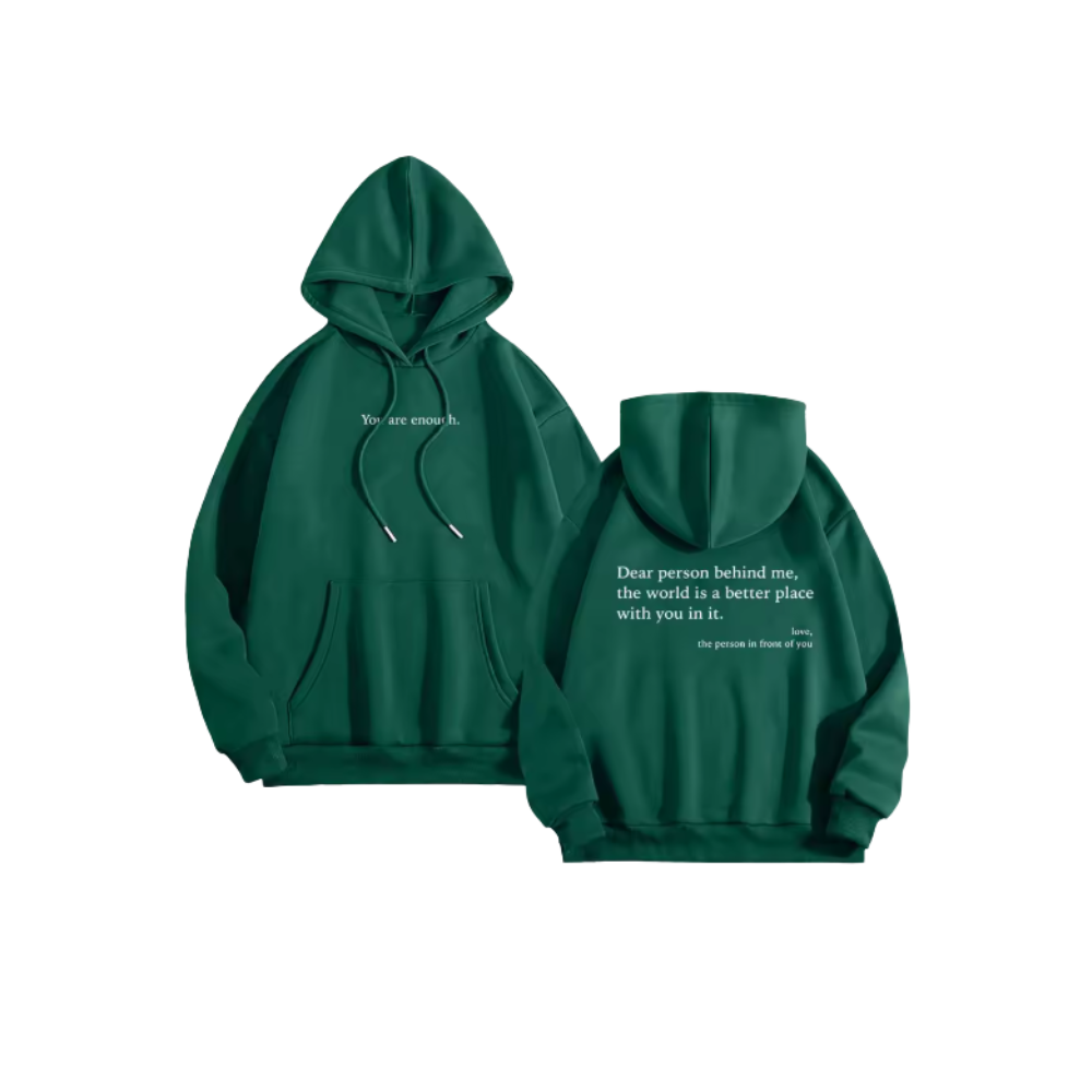 Sweat à capuche oversize pour femmes avec message motivant -Vert foncé - Ozerty