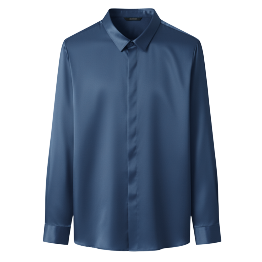 Chemise pour homme en soie mélangée infroissable -Bleu marine - Ozerty