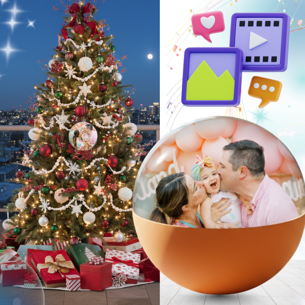 Boule de Noël avec souvenirs photo et vidéo personnalisés - Ozerty
