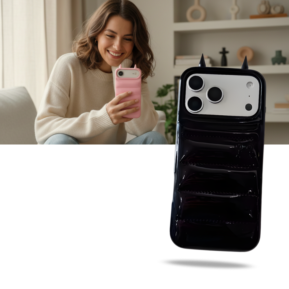 Coque téléphone matelassée à cornes Puffer Horn - Ozerty