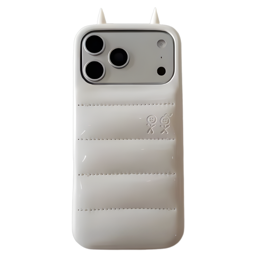 Coque téléphone matelassée à cornes Puffer Horn -Blanc - Ozerty