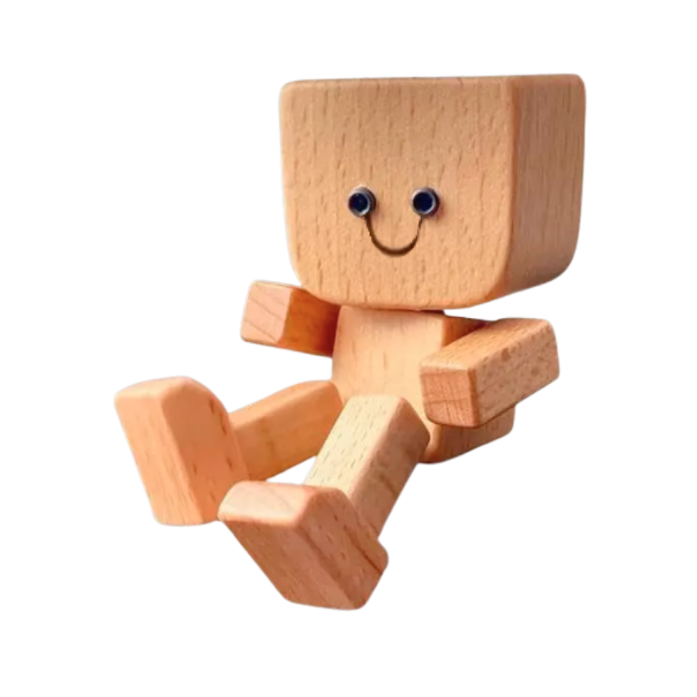 Figurine mobile d'homme en bois -Visage souriant - Ozerty