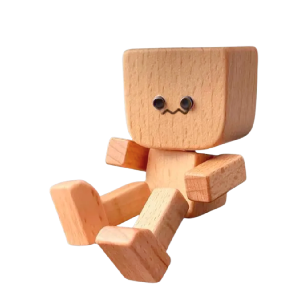 Figurine mobile d'homme en bois -Visage Uwu - Ozerty