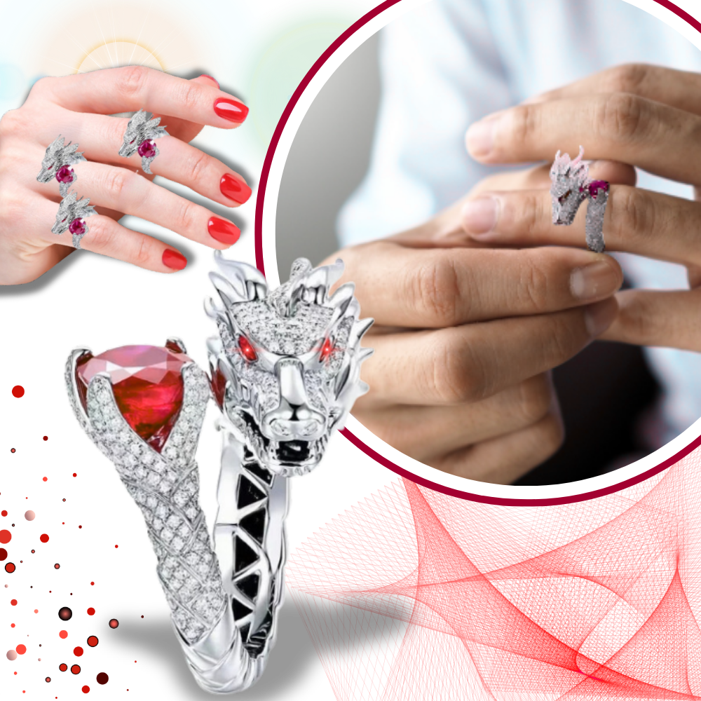 Bague artisanale unique en argent en forme de dragon - Ozerty
