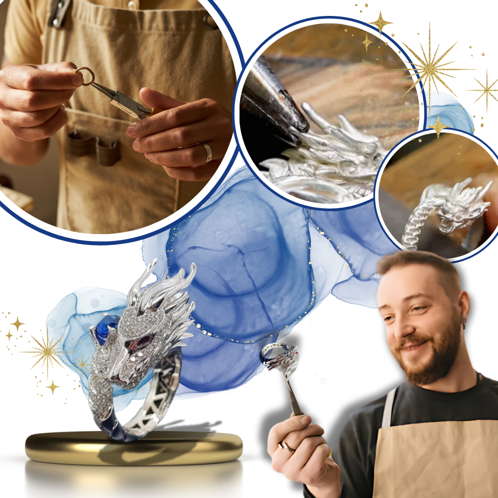 Bague artisanale unique en argent en forme de dragon - Ozerty