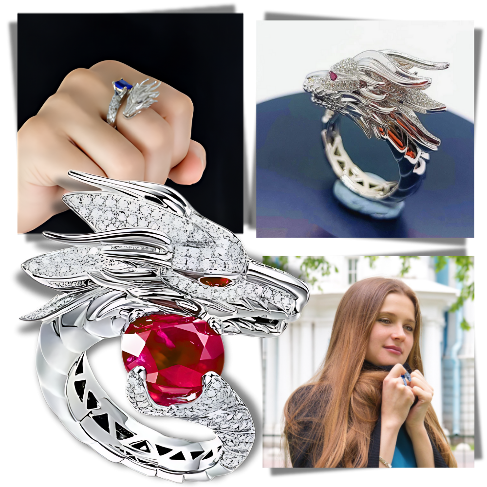 Bague artisanale unique en argent en forme de dragon - Ozerty