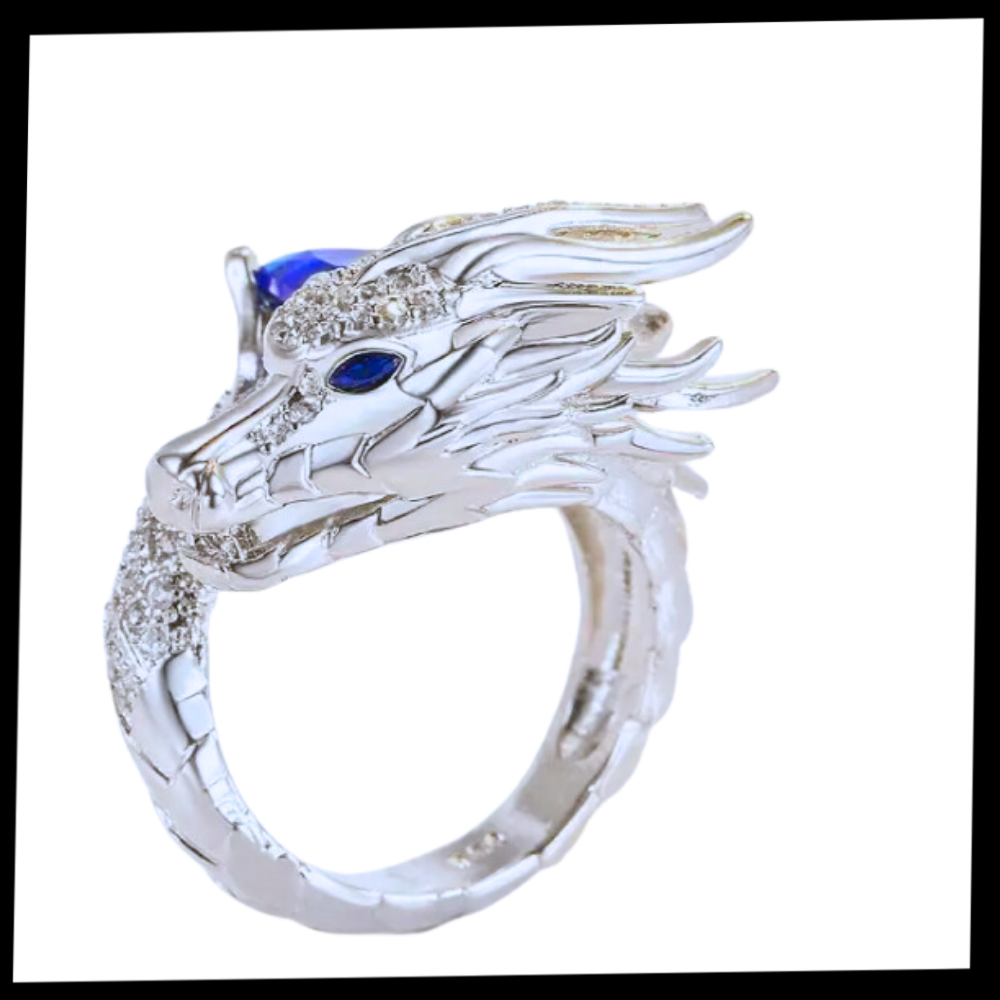 Bague artisanale unique en argent en forme de dragon - Ozerty