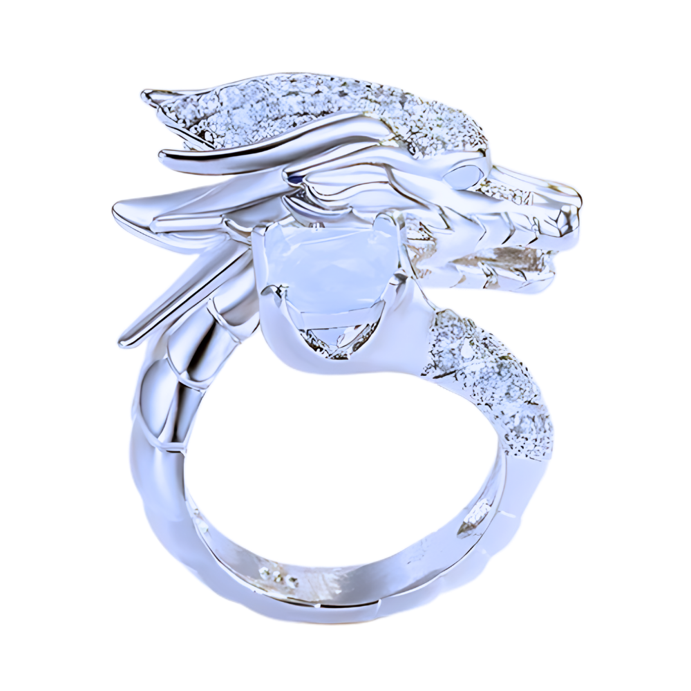 Bague artisanale unique en argent en forme de dragon -Blanc - Ozerty