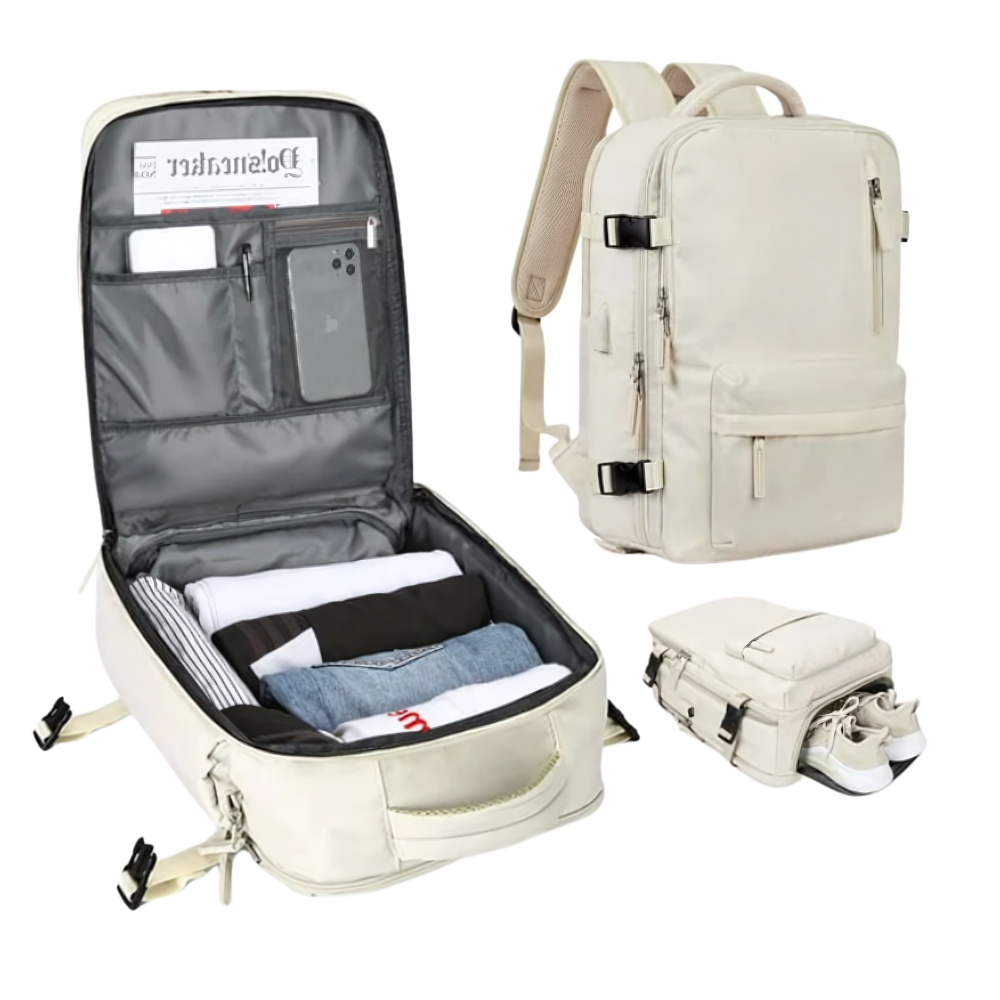 Sac à dos de voyage étanche à chargement USB
-Beige - Ozerty